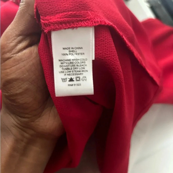 Red Off Shoulder Halter Bow Blouse L Elegant Satin Look Dressy Party Chritmas - Picture 7 of 9